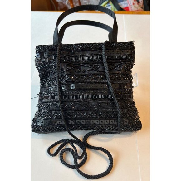Women's Unbranded Small Purse Beaded Front Satiny Material Back Cloth Strap - Picture 2 of 7
